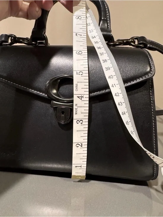 Coach Black Leather Top-Handle Satchel with Signature C Lock - Picture 7 of 8